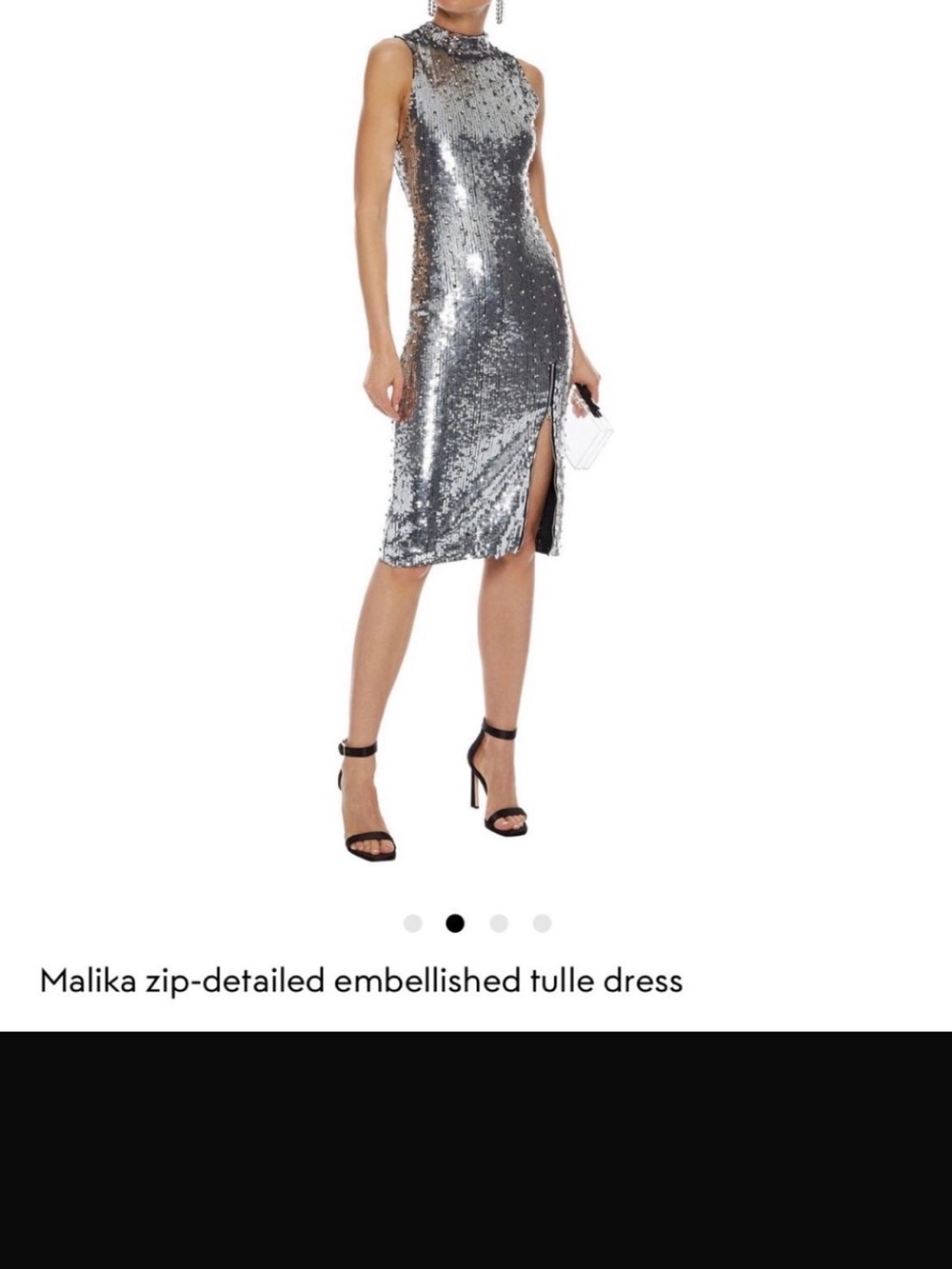 Alice + Olivia Silver Sequined Sleeveless Midi Dress with Side Slit
